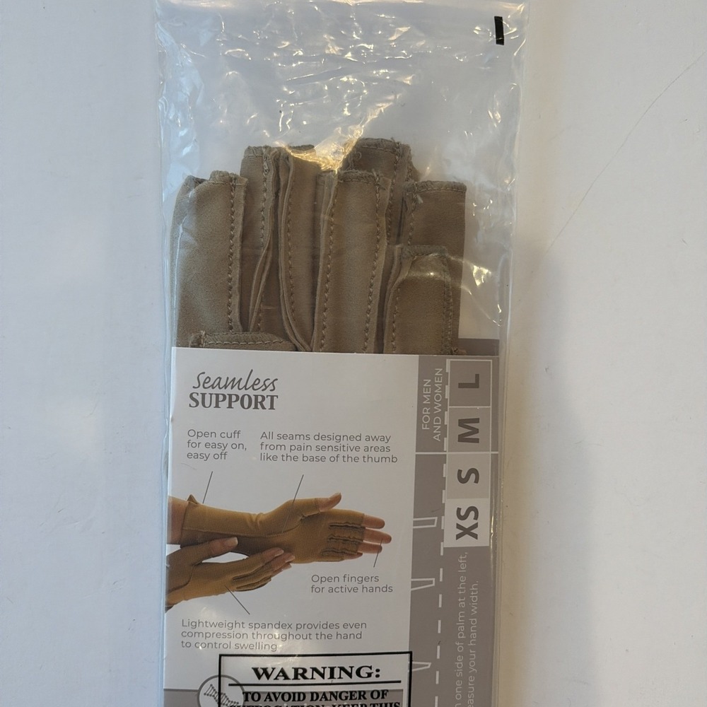 Isotoner Therapeutic Gloves Open Finger Camel Size Large Compression Pain Relief - Picture 5 of 7